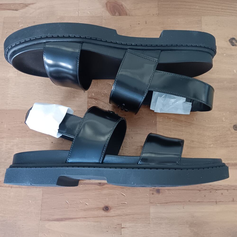 Coach Lockup Two Band Sandal CAP52 Size 7.5 B - Black Leather - Gold Buckle NWB - Picture 7 of 11